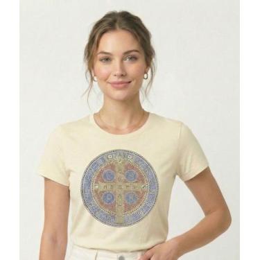 Imagem de Camiseta Feminina Medalha De São Bento Baby Look Algodão - Tenella, Az