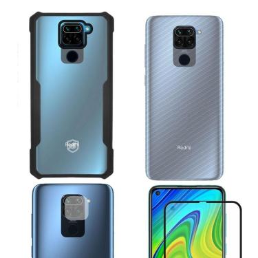 Imagem de Película Defender Glass + Camera + Fibra De Carbono + Capa Dual Shock X Para Redmi Note 9 - Gshield