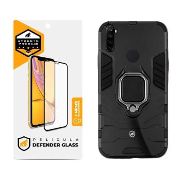 Imagem de Kit Capa Case Capinha Defender Black E Pelicula Defender Glass Para Xiaomi Redmi Note 8 - Gshield
