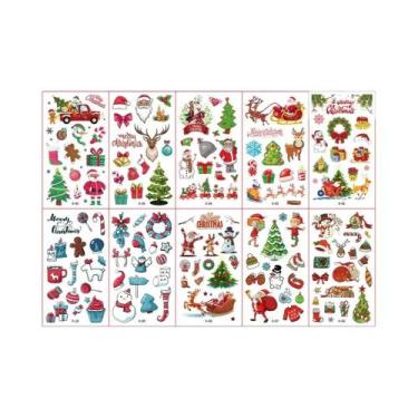 Imagem de Adesivos Temporários De Tatuagem De Natal Com Desenhos De Papai Noel, 