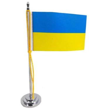 Imagem de Mini Bandeira de Mesa Ucrânia 15 cm Poliéster - SP Bandeiras 