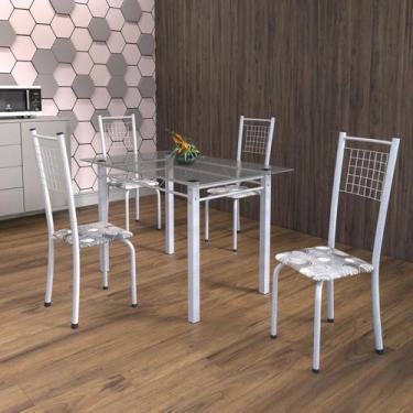 Imagem de Conjunto de Mesa Tubular 4 Cadeiras 120cm com Tampo de Vidro Iza Branc