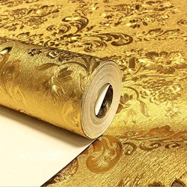 Imagem de Q QIHANG Papel de parede à prova d'água em folha dourada moderna simples para Hotel KTV Bars TV Pano de fundo de TV 1,73 cm L x 82,8 cm L = 57 pés quadrados (QH913Gold)