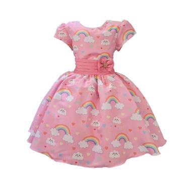 Imagem de Vestido Infantil Chuva De Benção Nuvem Rosa Aniversário Luxo