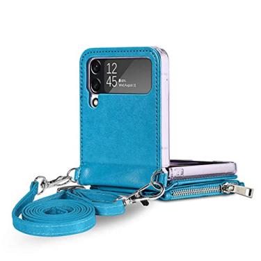 Imagem de Capa de celular de couro de bolso de cartão de luxo para Samsung Galaxy Z Flip4 5G Flip 4 flip3 flip 3 Capas anti-queda com função de carteira, azul, para Samsung Z Flip 3