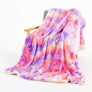 Imagem de Cobertor Tie-dye Ar Condicionado Cobertor Nap Cobertor de Pelúcia Colcha Rainbow Cobertor Dupla Face para Cama e Sofá, Quente Fofo Macio Aconchegante D 130 * 160 CM