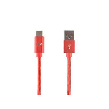 Imagem de Monoprice Cabo USB 2.0 tipo C para cabo de carregamento e sincronização de nylon trançado – 4 metros – vermelho, carregamento rápido, conectores de alumínio, permanecem sincronizados – série Paleta
