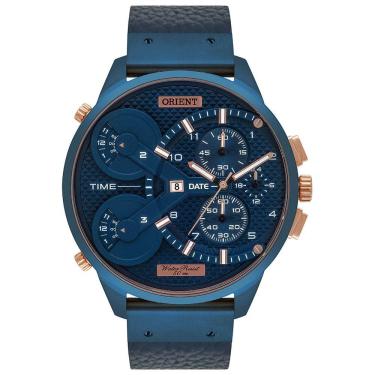 Imagem de Relógio ORIENT masculino multi-time azul couro MASCT001 D2DX