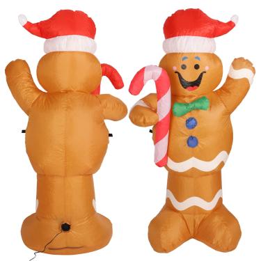 Imagem de Papai Noel Decoração Poliéster, 1,5m Decoração de Natal Infláveis ​​Infláveis ​​de Natal Gingerbread Man LED Brinquedo Inflável de Natal Luminoso (Plugue dos EUA)