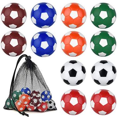 Imagem de Coopay 12 bolas de pebolim de 32 mm, bolas de substituição multicoloridas de futebol para jogo de mesa oficial com um saco de cordão preto (pentágono multicolorido)
