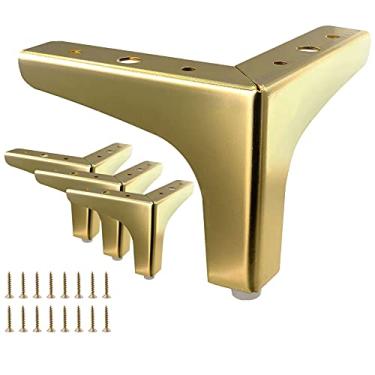 Imagem de Augiimor 4 peças de pernas de móveis de 4" / 10 cm, pernas de sofá de móveis de metal, pés de móveis triangulares dourados, substituição DIY para armário de mesa, armário, sofá, pés de móveis (ouro)