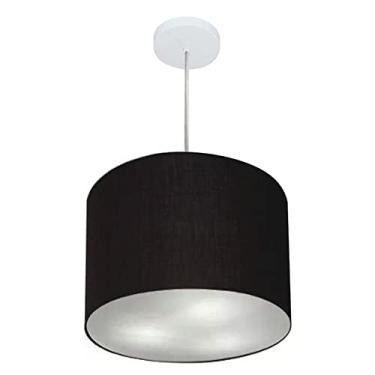Imagem de Lustre Pendente Cilíndrico Cúpula Tecido 40x30 cm, Vivare Iluminação, Pendente4212 PR, Preto, Médio