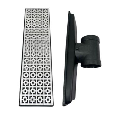 Imagem de Ralo de Alumínio 15X50 desenho Dubai com Coletor Saída Baixa Tubo 100mm e Difusor Lateral