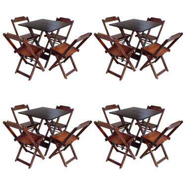 Imagem de Kit 4 Jogos De Mesa Com 4 Cadeiras De Madeira Dobravel 60x60 Ideal Para Bar E Restaurante - Imbuia