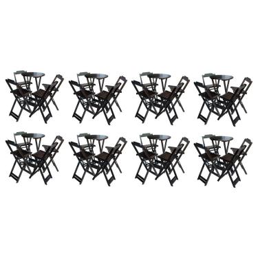 Imagem de Kit 8 Jogos De Mesa Bistrô De Madeira Com 4 Cadeiras Dobravel Ideal Para Bar E Restaurante Tabaco