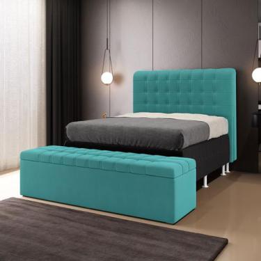 Imagem de Kit Cabeceira Dama 160 e Calçadeira Alpha Z-016 Sued Azul Turquesa Ara
