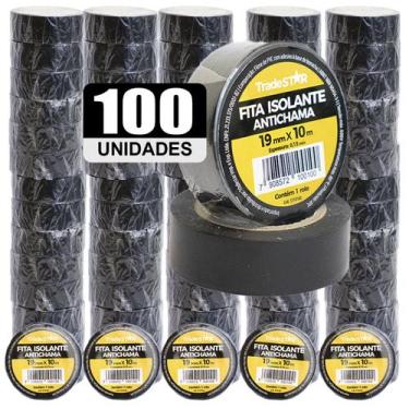 Imagem de Kit 100 Rolos pç Fita Isolante 10 Metros Preta - Tradestar