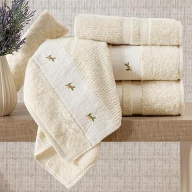 Imagem de Jogo De Banho Ellora 5Pçs Bordado 100% Algodão Palha - Doce Lar Enxova