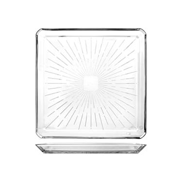 Imagem de Prato de bolo Madlen com suporte de vidro quadrado com padrão geométrico – 24 cm