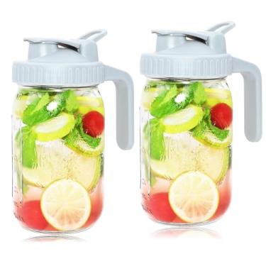 Imagem de Jarro de vidro Mason de 946 ml com tampa de bico, conjunto de 2 jarros herméticos de água, 1 litro de boca larga, café e sol, chá, jarro à prova de vazamento, frasco de armazenamento de leite materno