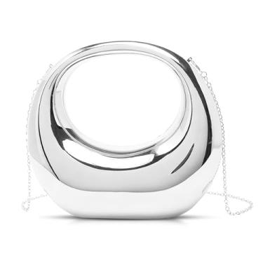 Imagem de Bolsas clutch para mulheres, bolsa noturna brilhante, sacola de acrílico crescente, bolsa transversal pequena, bolsas para casamento, formatura, festas, viagens (prata), Prata, One Size