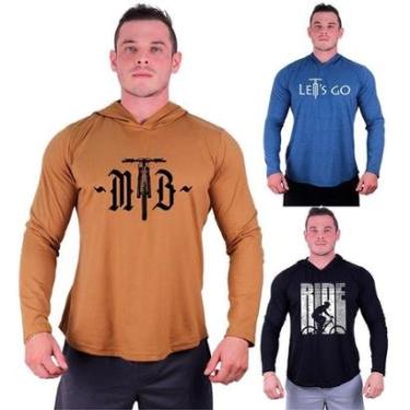 Imagem de Kit 3 Camisetas Manga Longa com Touca Longline Estampada Fitness Musculação Dia-a-Dia-Masculino