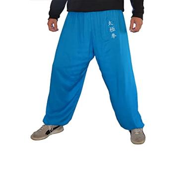 Imagem de Calças Kung Fu Tai Chi e Wing Chun Calças estilo calças de artes marciais para mulheres e homens leves e suaves, Bleu Tai Chi, GG