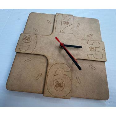 Imagem de Relógio Mdf Cru 3mm Gravado Quadrado Com Cruz Sala Quarto Escritório -