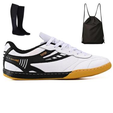 Imagem de Kit Chuteira Futsal Couro Futebol Salao Quadra + Mochila + Meião Adult