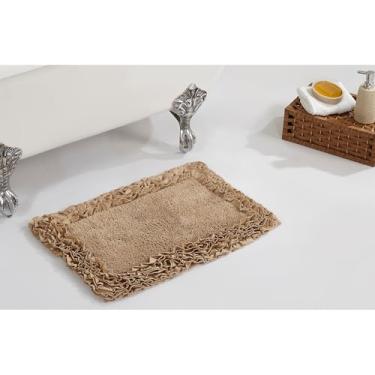 Imagem de Better Trends A coleção Shaggy Border é ultramacio, felpudo e absorvente tapete de banheiro 100% algodão em cores vibrantes, retângulo 43 x 61 cm, bege