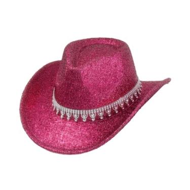 Imagem de YIJU Chapéu de cowboy ocidental Vintage Style Cowgirl Hat for Music Festival Party Holiday, Rosa Vermelho