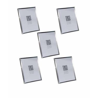 Imagem de Kit 5 Porta Retrato em Metal e Vidro 15x20 Prata Escovado - Tokyo Desi