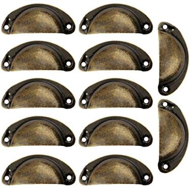 Imagem de Puxador de gaveta tipo concha clássico, 12 peças, puxadores de liga de zinco para porta de armário de cozinha com parafusos autorroscantes (bronze retrô A)