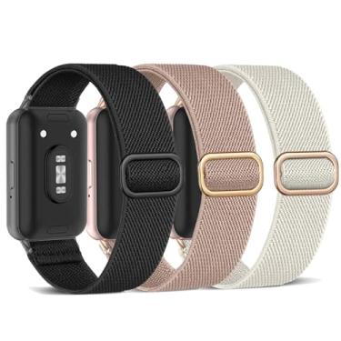 Imagem de ViCRiOR Pacote com 3 pulseiras de relógio de nylon elástico compatíveis com Samsung Galaxy Fit 3, pulseira trançada elástica para Galaxy Fit 3, SM-R390 feminino e masculino