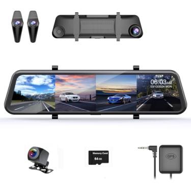Imagem de Câmera de painel retrovisor de tela de 4 canais de 12 polegadas, com WiFi GPS DVR para carro, proteção de 360 graus HD1080P supervisão noturna, monitoramento de estacionamento 24 horas, gravação em