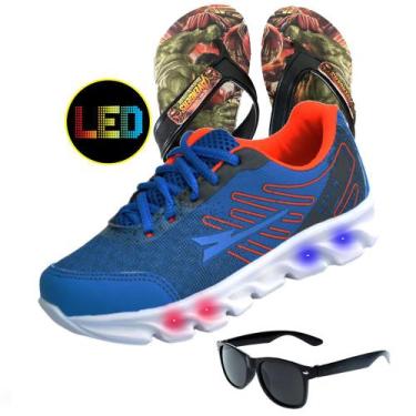 Imagem de KIT - Tênis Infantil Menino LED Luzinha  + ÓCULOS DE SOL + CHINELO R40