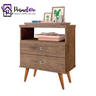 Imagem de Mesa De Cabeceira Retrô Com 2 Gavetas E Nicho Status