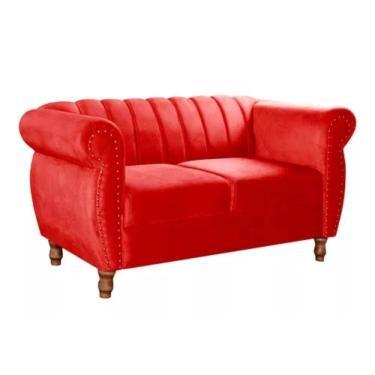 Imagem de Sofá Chesterfield 2 Lugares Realeza Vintage Retrô Suede Vermelho