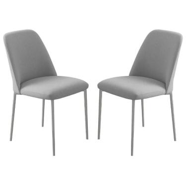 Imagem de Conjunto 2 Cadeiras Londres Linho Cinza Claro Metal Champanhe