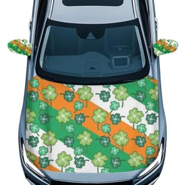 Imagem de Pirexcny Conjunto de capa de capô de carro com estampa de Dia de São Patrício, pacote com 3, protetor de capô de carro moderno com capa de espelho retrovisor lateral fácil de instalar, capa para