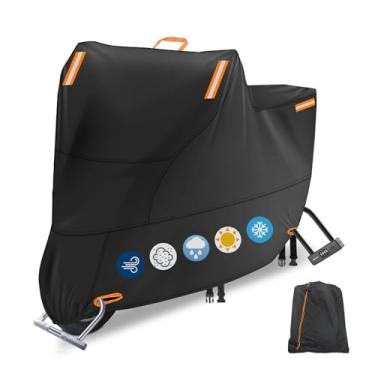Imagem de Capa de motocicleta à prova d'água para uso externo, capa de ciclomotor 300D para motocicleta, chuva, proteção contra poeira com 4 tiras refletivas e 2 fivelas fixas, 2 furos de trava e 1 bolsa de