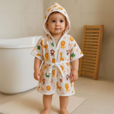 Imagem de Roupão De Banho Bebê Praia Piscina Capuz Macio Seca soft Fralda 100% A