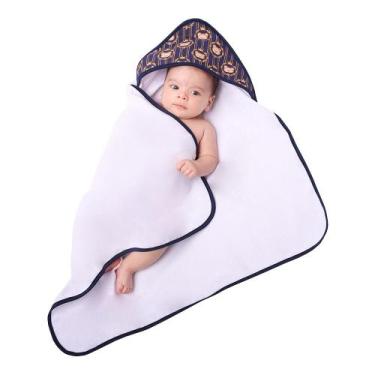Imagem de Toalha Com Capuz Estampado Para Bebê Urso Azul Marinho - Mariana Enxov
