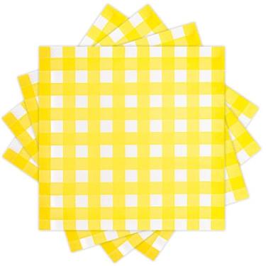 Imagem de 80 guardanapos de coquetel xadrez 3 camadas guardanapos descartáveis papel amarelo e branco guardanapos de bebida para jantar, piquenique, festa de aniversário