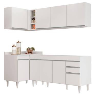 Imagem de Armário De Cozinha Modulado De Canto Direito 4 Peças Cp40 Balcão Sem Tampo Branco - Lumil