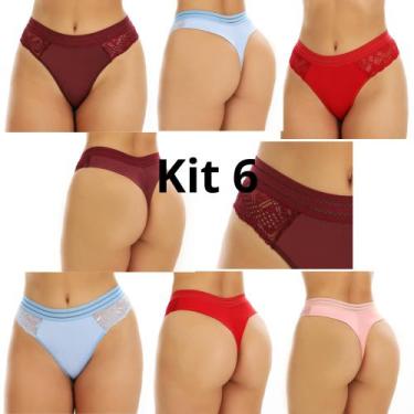 Imagem de Kit 6 Calcinha Fio Dental Fio Duplo Lingerie Com Renda e Elástico na C