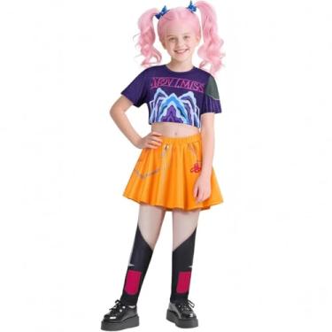 Imagem de Lgandpg Fantasia Mira para meninas, cantoras pop, roupas de Halloween incluem camiseta e calça, Amarelo, 9-10 Anos