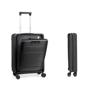 Imagem de Generic Mala de mão ultrafina dobrável de 50 cm com rodas giratórias robustas, trava TSA, interior espaçoso e compartimento para laptop, preta, SUN02, Preto, 20 inch, Para viajantes