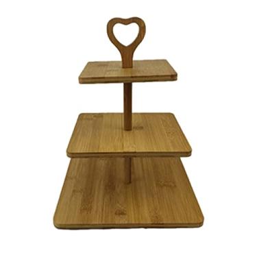 Imagem de Suporte de bolo 3 camadas prato de bolo de sobremesa de madeira bandeja de armazenamento de frutas organizador de cozinha de madeira para exibição de bolo prato de servir prato de bolo de casamento
