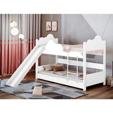 Imagem de Beliche Solteiro Erika Nuvem Com EscorregadorBranco Branco